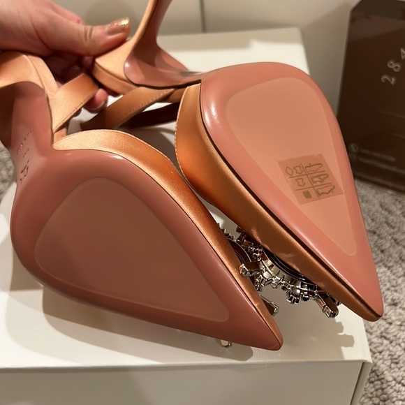 Amina Muaddi Begum slingback in chestnut satin. - Picture 6 of 8